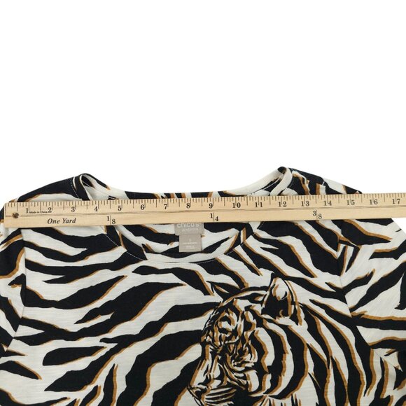 Chicos Zenergy T Shirt Womens 1 US 8/10 Tiger Animal Print Side Slit Stretch - Picture 4 of 16